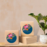 Teal Pink Orange Watercolor Floral Custom Wedding  Classic Round Sticker<br><div class="desc">Teal Pink and Orange Watercolor Floral Custom Wedding Classic Round Sticker</div>