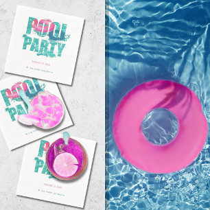 Teal Pink Pool Party Splash Napkins