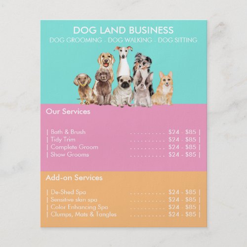 Teal Pink Price List for Dog Grooming Flyer