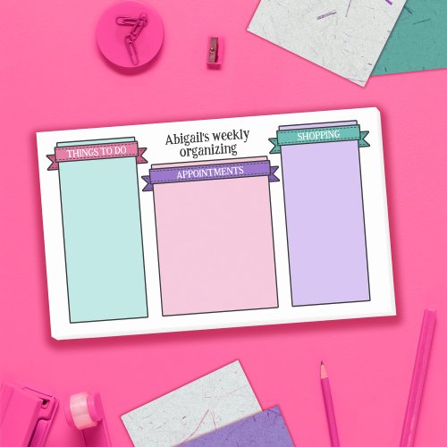 Teal Pink Purple Cute Ribbon Labels Your Week Post_it Notes