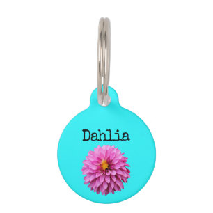 Teal Pink Purple Dahlia Pet ID Tag