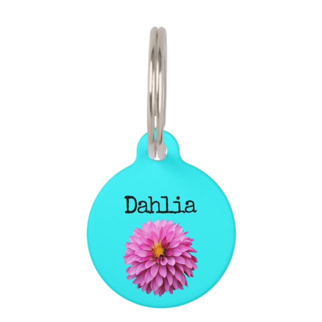 Teal Pink Purple Dahlia Pet ID Tag (Front)