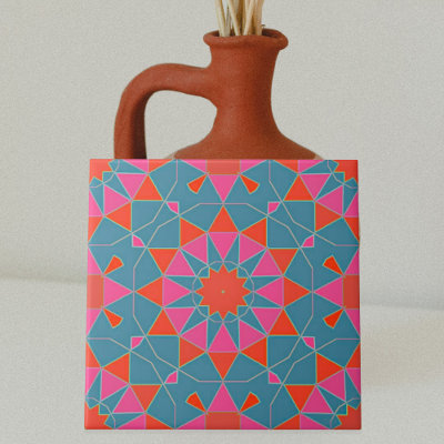 Teal Pink & Red Stylish Mosaic Geometric Pattern Tile