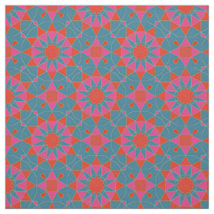 Teal Pink & Red Stylish Mosaic Geometric Pattern Fabric