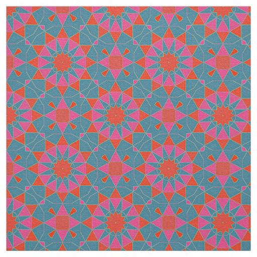 Teal Pink & Red Stylish Mosaic Geometric Pattern Fabric