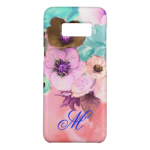 TEAL PINK ROSES AND ANEMONE FLOWERS MONOGRAM Case_Mate SAMSUNG GALAXY S8 CASE