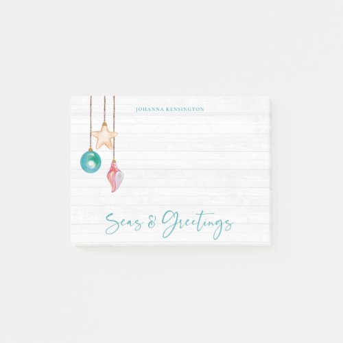 Teal Pink Seas and Greetings Seashell Ornament Post_it Notes