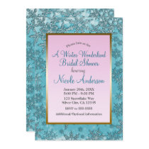 Teal Pink Snowflakes Winter Bridal Shower Invitation