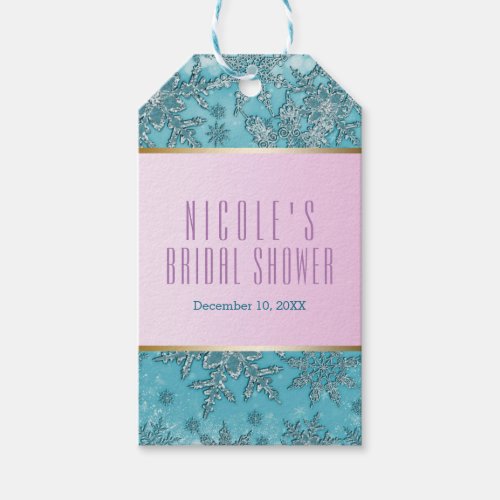 Teal Pink Snowflakes Winter Wonderland Party Gift Tags