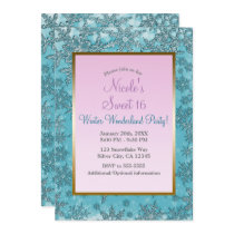 Teal & Pink Snowflakes Winter Wonderland Party Invitation