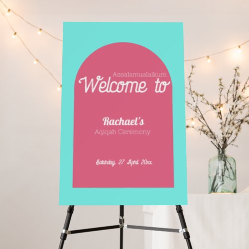 Teal Pink Solid Aqiqah Baby Shower Welcome Sign