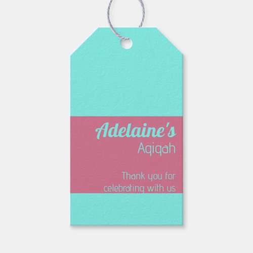 Teal Pink Solid Color Plain Aqiqah Baby Shower Gift Tags