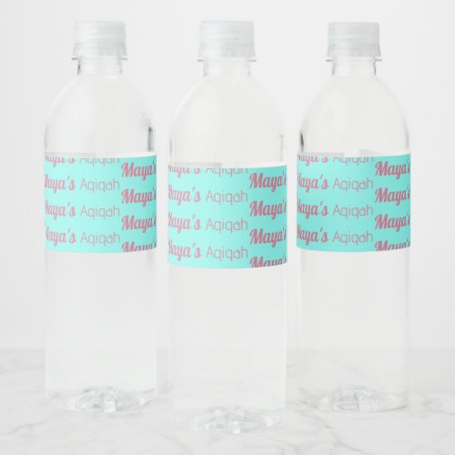 Teal Pink Solid Color Plain Aqiqah Baby Shower Water Bottle Label