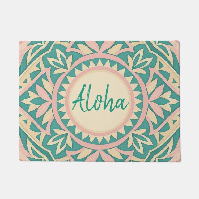 Teal & Pink Spring Garden  Doormat (Front)