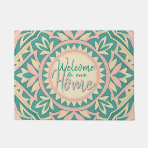 Teal & Pink Spring Garden  Doormat