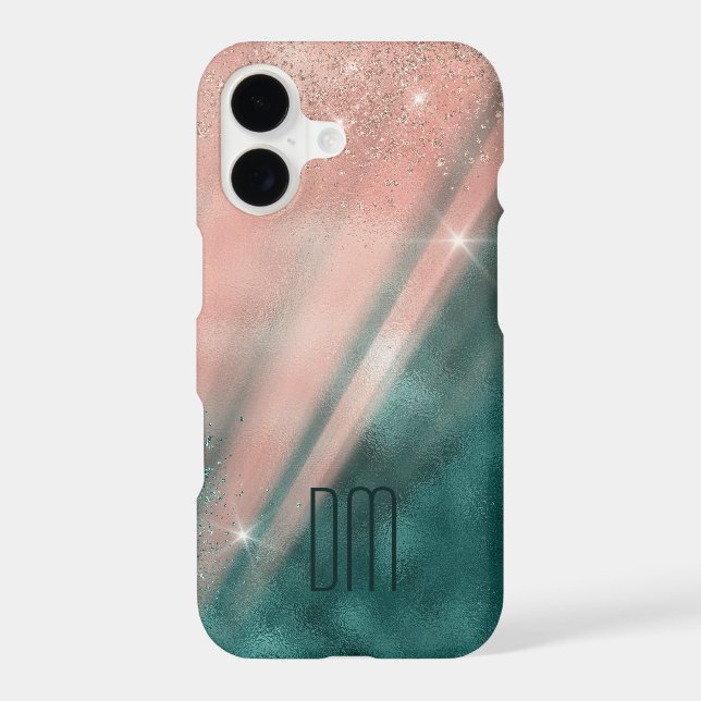 Teal Pink Star Light Show Monogram Iphone Case (Back)