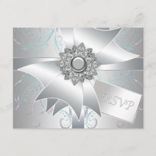 Teal Pink Swirl Pearl White RSVP Cards