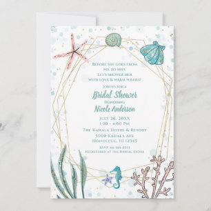 Teal & Pink Under the Sea Whimsical Bridal Shower Invitation
