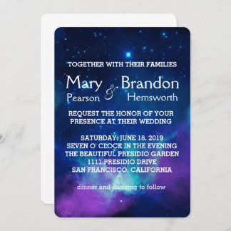 Teal Pink Universe Nebula Wedding Invitation