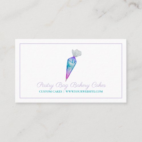 Teal Pink Watercolor Pastry Bag Bakery Business Card