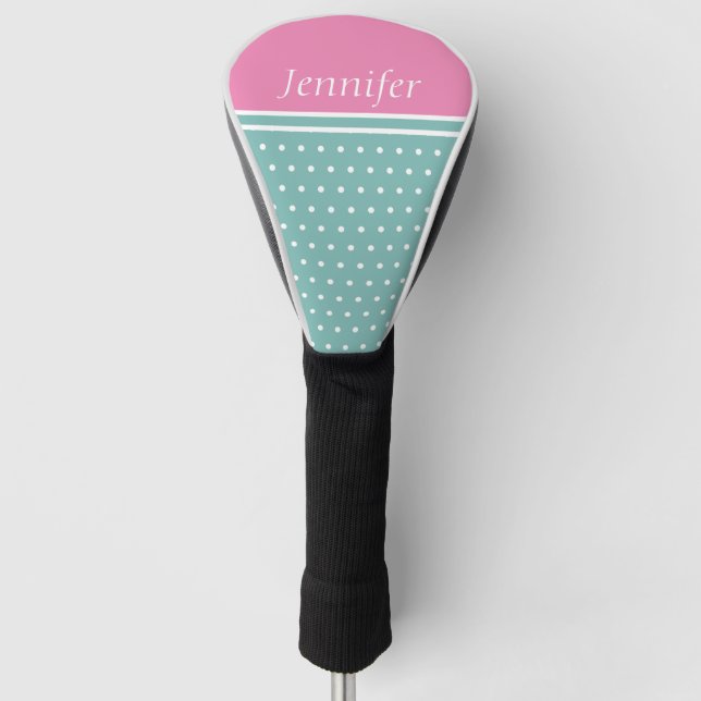 Teal Pink Womans Personalized  Golf Head Cover (Front)
