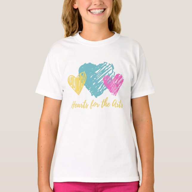 Teal, Pink & Yellow Hearts  T-Shirt (Front)