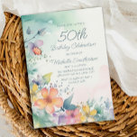 Teal Pink Yellow Pastel Flowers 50th Birthday Invitation<br><div class="desc">Pretty teal, yellow, and pink watercolor pastel flowers 50th birthday party invitation for women. Text, fonts, and wording are completely customizable, so although this card is designed for a lady who is celebrating her 50th birthday, it can be customized for any age. Contact us for help with customization or to...</div>