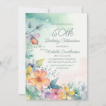 Teal Pink Yellow Pastel Flowers 60th Birthday Invitation<br><div class="desc">Pretty teal, yellow, and pink watercolor pastel flowers 60th birthday party invitation for women. Text, fonts, and wording are completely customizable, so although this card is designed for a lady who is celebrating her 60th birthday, it can be customized for any age. Contact us for help with customization or to...</div>