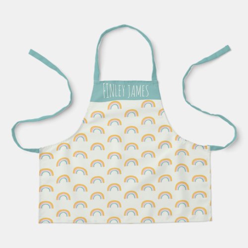 Teal Pink Yellow Rainbow Cute Simple Personalized Apron