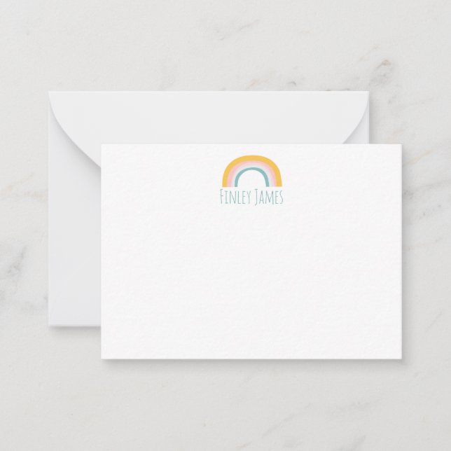 Teal Pink Yellow Rainbow Cute Simple Personalized Note Card (Front)