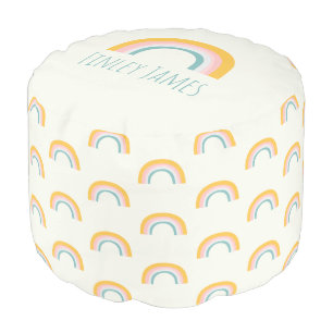 Teal Pink Yellow Rainbow Cute Simple Personalized Pouf