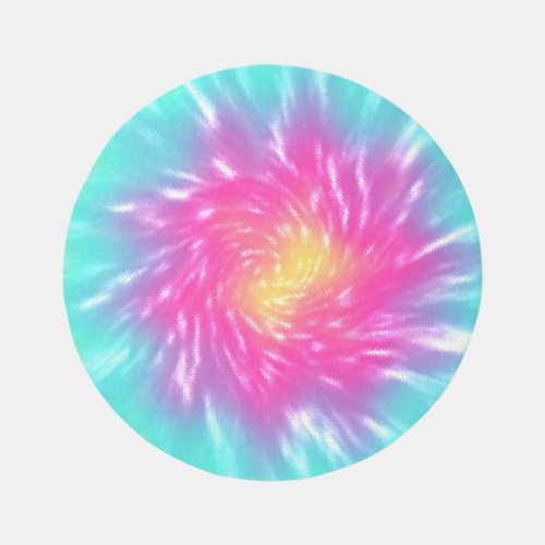 Teal Pink  Yellow Round Rug