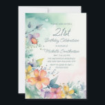 Teal Pink Yellow Watercolor Flowers 21st Birthday Invitation<br><div class="desc">Pretty teal, yellow, and pink watercolor pastel flowers 21st birthday party invitation for women. Text, fonts, and wording are completely customizable, so although this card is designed for a lady who is celebrating her 21st birthday, it can be customized for any age. Contact us for help with customization or to...</div>