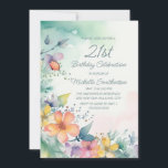 Teal Pink Yellow Watercolor Flowers 21st Birthday Invitation<br><div class="desc">Pretty teal, yellow, and pink watercolor pastel flowers 21st birthday party invitation for women. Text, fonts, and wording are completely customizable, so although this card is designed for a lady who is celebrating her 21st birthday, it can be customized for any age. Contact us for help with customization or to...</div>