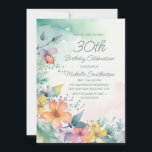 Teal Pink Yellow Watercolor Flowers 30th Birthday Invitation<br><div class="desc">Pretty teal, yellow, and pink watercolor pastel flowers 30th birthday party invitation for women. Text, fonts, and wording are completely customizable, so although this card is designed for a lady who is celebrating her 30th birthday, it can be customized for any age. Contact us for help with customization or to...</div>