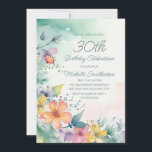 Teal Pink Yellow Watercolor Flowers 30th Birthday Invitation<br><div class="desc">Pretty teal, yellow, and pink watercolor pastel flowers 30th birthday party invitation for women. Text, fonts, and wording are completely customizable, so although this card is designed for a lady who is celebrating her 30th birthday, it can be customized for any age. Contact us for help with customization or to...</div>