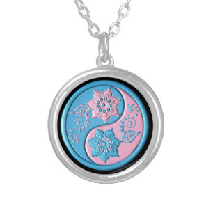 Teal & Pink Yin Yang Silver Plated Necklace