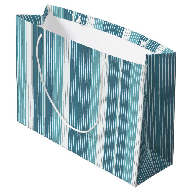 Teal Pinstripe Christmas Pattern#28 ID1009 Large Gift Bag (Back Angled)