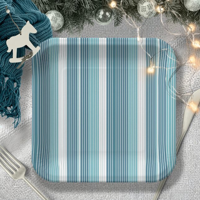 Teal Pinstripe Christmas Pattern#28 ID1009 Paper Plates (Creator Uploaded)