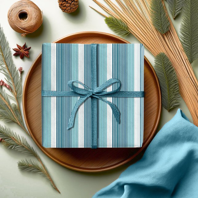 Teal Pinstripe Christmas Pattern#28 ID1009 Wrapping Paper (Creator Uploaded)