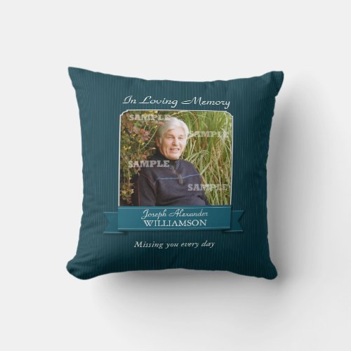 Teal Pinstripe Memorial American MoJo Pillow