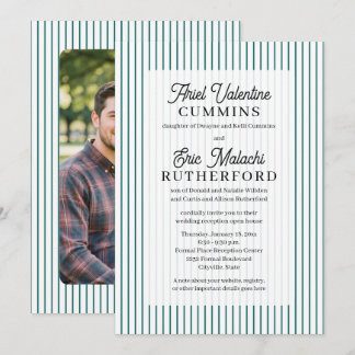 Teal Pinstripe Rustic Groom's Parents Remarried Invitation