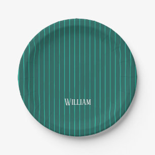 Teal pinstripes paper plates
