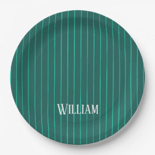 Teal pinstripes paper plates