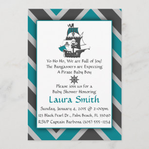 Teal Pirate Baby Shower Invitation
