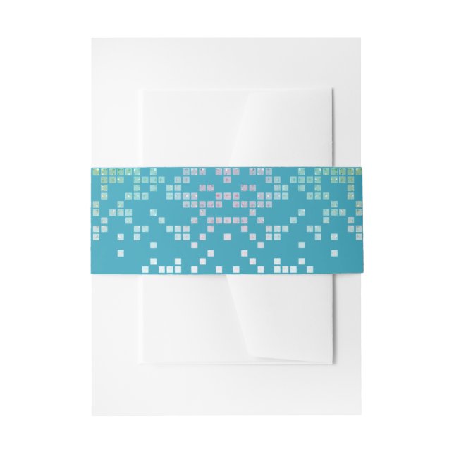 Teal Pixels Video Game Gamer Bar Mitzvah Invitation Belly Band (Front Example)