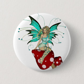 Teal Pixie & Mushrooms 3D Button