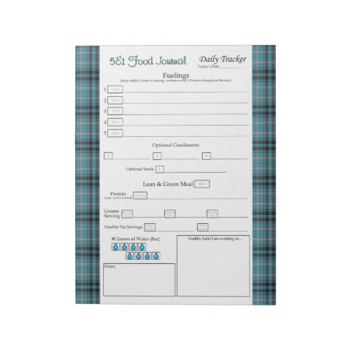 Teal Plaid 5 and 1 Food Notepad