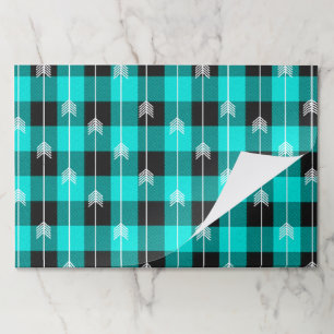 Teal plaid and arrows paper placemat