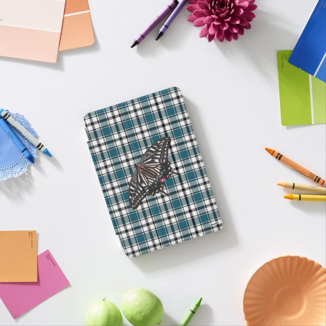 Teal Plaid Butterfly iPad Case HAMbyWG (In Situ)